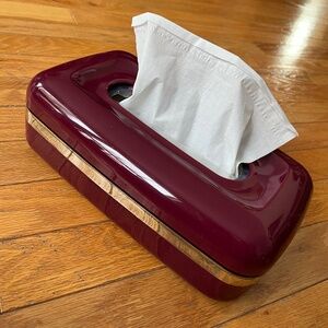 Vintage 90s Burgundy and Gold Plastic Tissue Box Cover